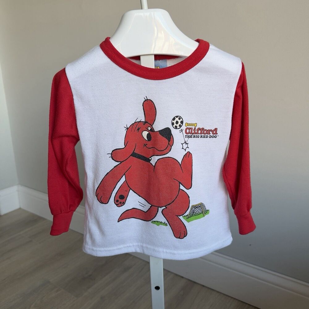 Scholastic Clifford The Big Red Dog Shirt Kids 3T Vintage Y2K 90’s Baseball Tee